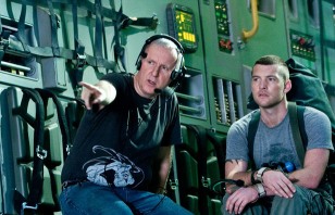 James Cameron y Sam Worthington en el set de "Avatar"